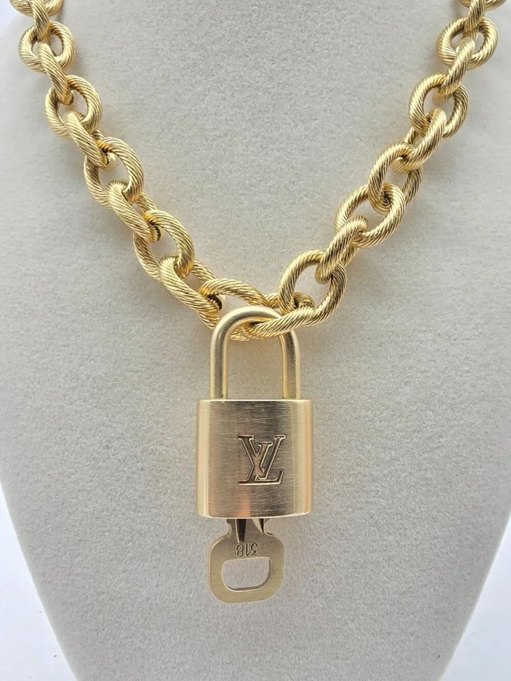✨ Stainless Steel Gold-Plated Necklace with Authentic Louis Vuitton Padlock ✨